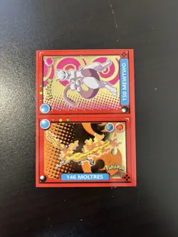 Pokemon TCG Gold Foil Mewtwo / Moltres Pokedex Super Sticker EF #146 / #150 Peru - Image 4