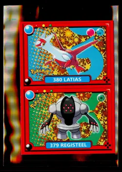 LATIAS/REGISTEEL Pokemon Pokedex Sticker EF #379/380 2022 PERU Gold Holo Foil! - Image 1