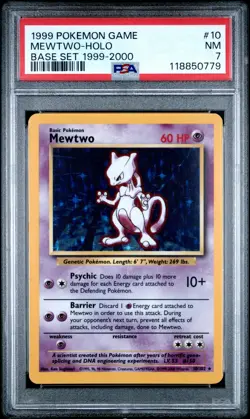 1999 POKEMON GAME BASE SET 1999-2000 #10 MEWTWO-HOLO PSA 7 - Image 1
