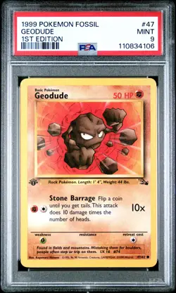 1999 POKEMON FOSSIL 1ST ED #47 GEODUDE PSA 9 - Image 1