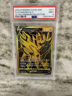 PSA 9 - 2020 Pokemon SWSH Vivid Voltage Zamazenta V FA Ultra Premium #077 - Image 1