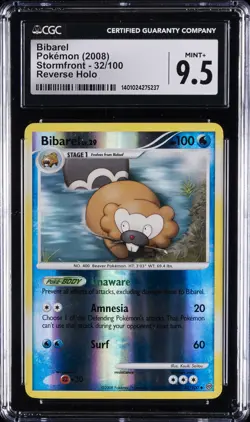 2008 POKEMON DIAMOND & PEARL STORMFRONT #32 BIBAREL-REVERSE FOIL CGC 9.5 - Image 1