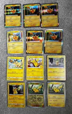 Pokemon Pikachu 12 card mixed lot; 6 Holo's and Reverse Holo included! - Image 1