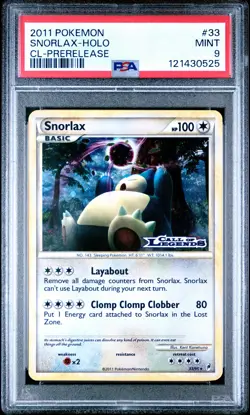 2011 POKEMON CALL OF LEGENDS PRERELEASE #33 SNORLAX-HOLO PSA 9 - Image 1