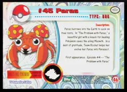 1999 Topps Pokemon TV Animation Series 1 Paras Green Logo #46 - Image 2