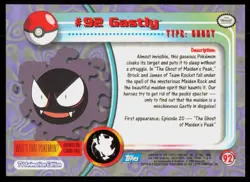 2000 Topps Pokemon TV Animation Series 2 Gastly Blue Logo #92 - Image 2