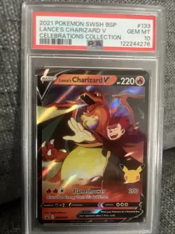 Pokemon 2021 Celebrations Lance’s Charizard V BSP Promo SWSH133 PSA 10 GEM MINT - Image 1