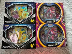 Lot - Pokemon TCG: Pikachu V Boxes (x2) & Pokemon TCG: Hoopa V Boxes (x2) - Image 1
