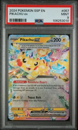 Pikachu Ex 2024 Pokemon Ssp En-Surging Sparks #057/191 PSA 9 - Image 1