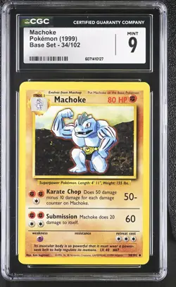 CGC 9 MINT Machoke 1999 Base Set 34/102 Pokemon Card - Image 1