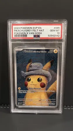 Pokemon Pikachu Grey Felt Hat #085 Van Gogh Promo Card PSA 10 Uk Seller - Image 1