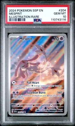 Pokemon 2024 Mesprit 204/191 Surging Sparks Illu. Rare PSA 10 EN - Image 1