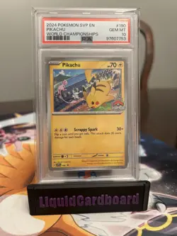 2024 POKEMON SVP EN-SV BLACK STAR PROMO WORLD CHAMPIONSHIPS #190 PIKACHU PSA 10 - Image 1