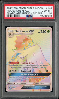 2017 Pokemon S&M Guardians Rising Secret Full Art Decidueye GX #146 PSA 10 GEM M - Image 1