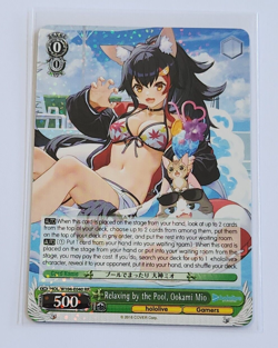 2016 WEISS SCHWARZ HOLOLIVE RELAXING BY THE POOL, OOKAMI MIO FOIL TRADING CARD - Image 1