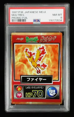 PSA 8 Pokemon Card Moltres Foil Japanese Meiji Get Card Promo 1997 - Image 1