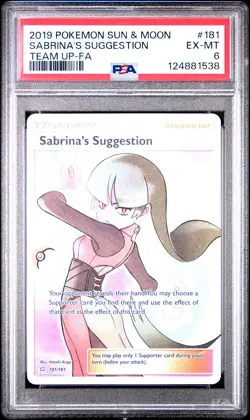 2019 POKEMON SUN & MOON TEAM UP #181 FULL ART/SABRINA'S SUGGESTION PSA 6 - Image 1