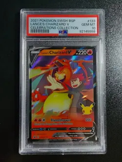 LANCE'S CHARIZARD V 2021 Pokemon Celebrations English #SWSH133 Promo PSA 10 5558 - Image 1