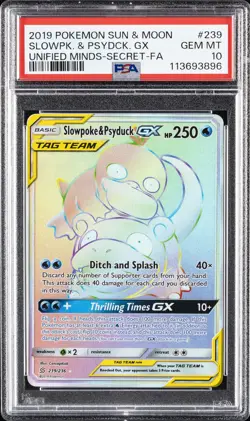 2019 POKEMON SUN & MOON UNIFIED MINDS #239 FULL ART/SLOWPOKE & PSYDUCK GX PSA 10 - Image 1