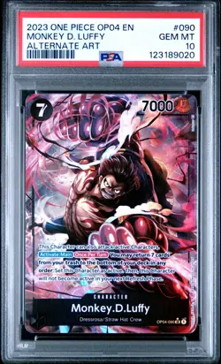 One Piece Card Game Kingdoms of Intrigue Monkey D Luffy OP04-090 Alt Art PSA 10 - Image 1