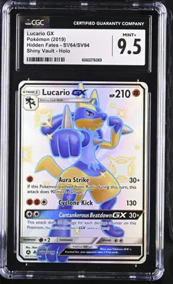 CGC 9.5 Lucario GX SV64/SV94 Shiny Vault Hidden Fates Pokemon Card - Image 1