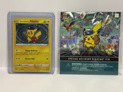 Special Delivery Pikachu Pokemon Center Promo Card and Pin Set SWSH074 (Swirl) - Image 1