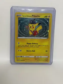 Special Delivery Pikachu Pokemon Center Promo Card and Pin Set SWSH074 (Swirl) - Image 3