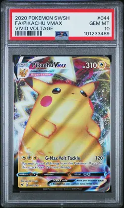 2020 POKEMON SWORD & SHIELD VIVID VOLTAGE #044 FULL ART/PIKACHU VMAX PSA 10 - Image 1