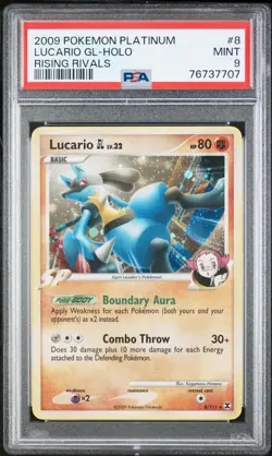 2009 POKEMON PLATINUM RISING RIVALS #8 LUCARIO GL-HOLO PSA 9 - Image 1
