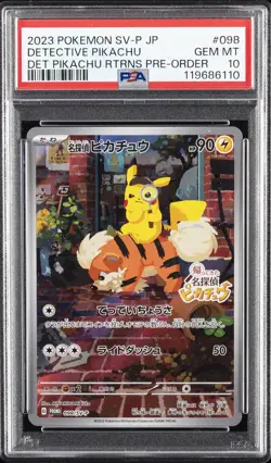 2023 POKEMON JAPANESE SV-P PROMO #098 DETECTIVE PIKACHU PSA 10 - Image 1