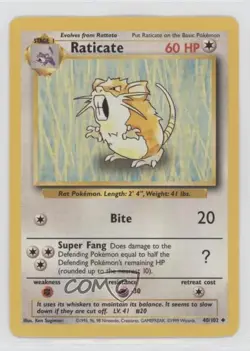 Raticate Pokemon Base Set #40 1999 - Image 1