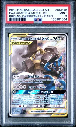 2019 POKEMON SM BLACK STAR PROMO #SM192 FULL ART/LUCARIO & MELMETAL GX PSA 9 - Image 1