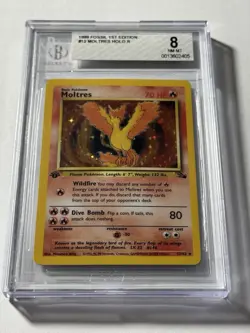 1999 Pokemon 1st Edition Moltres Holo #12/62 Fossil NM-MINT Near Mint BGS 8 - Image 1
