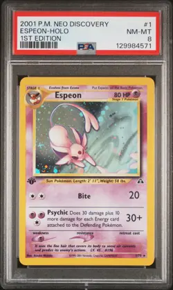 2001 POKEMON NEO DISCOVERY 1ST ED #1 ESPEON-HOLO PSA 8 - Image 1