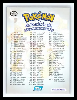 💥 1999 Topps Pokemon TV Animation Series 1 # NNO Checklist Card Vintage - Image 2
