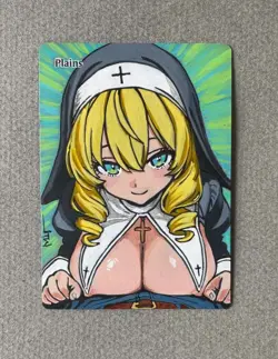 Magic MTG Altered Painted Plains Nun Anime Girl by white_alters - Image 1