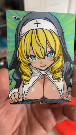Magic MTG Altered Painted Plains Nun Anime Girl by white_alters - Image 2