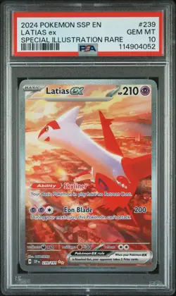 2024 POKEMON SSP EN-SURGING SPARKS SPECIAL ILLUSTRATION RARE LATIAS EX PSA 10 - Image 1