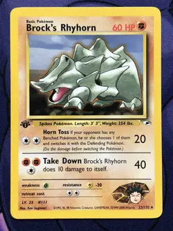 Brock’s Rhyhorn 22/132 - Gym Heroes 1st First Edition Rare WOTC Pokemon NM MINT - Image 1