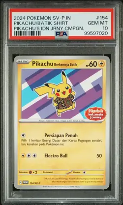 PSA 10 - Pikachu Berkemeja Batik 154/SV-P - Indonesia Journey Promo Pokemon - Image 1