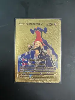 Garchomp V Metal Gold Foil Pokemon Card Fan Art Display Card HP200 - Image 1