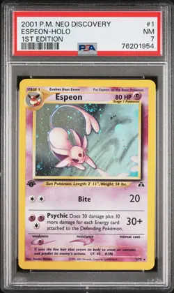 Pokemon 2001 PSA 7 NEAR MINT Espeon 1ST EDITION Neo Discovery 1 Card - Image 1