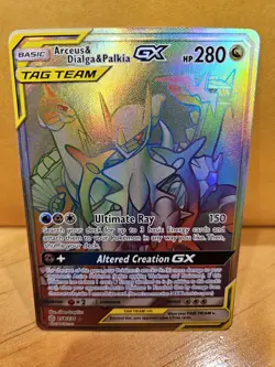 Pokemon TCG Cosmic Eclipse Arceus & Dialga & Palkia GX Rainbow Rare Card 258/236 - Image 1