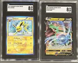 Lot Of 2 SGC Graded 8 POKEMON Cards Rayquaza V 2023 & Jolteon 2013 Plasma Freeze - Image 1