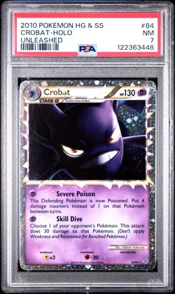 CROBAT PRIME 2010 POKEMON HG & SS UNLEASHED #84 HOLO PSA 7 - Image 1