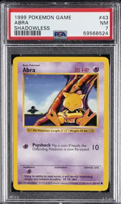 1999 POKEMON BASE SET SHADOWLESS #43 ABRA PSA 7 - Image 1