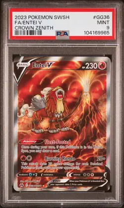 2023 POKEMON SWORD & SHIELD CROWN ZENITH #GG36 FULL ART/ENTEI V PSA 9 - Image 1