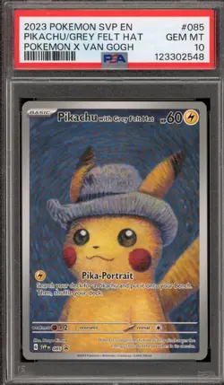 Pokemon Pikachu with Grey Felt Hat Van Gogh Full Art Promo SVP EN 085 PSA 10 - Image 1