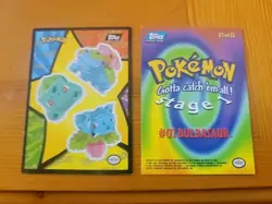 Bulbasaur E1 of 12 Topps Blue Label 1999 Non Foil Pokemon Card With Stickers - Image 2