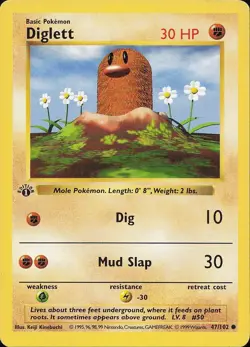 1st Edition Diglett - 47/102 Base Set Excellent - Pokemon Card - Image 1